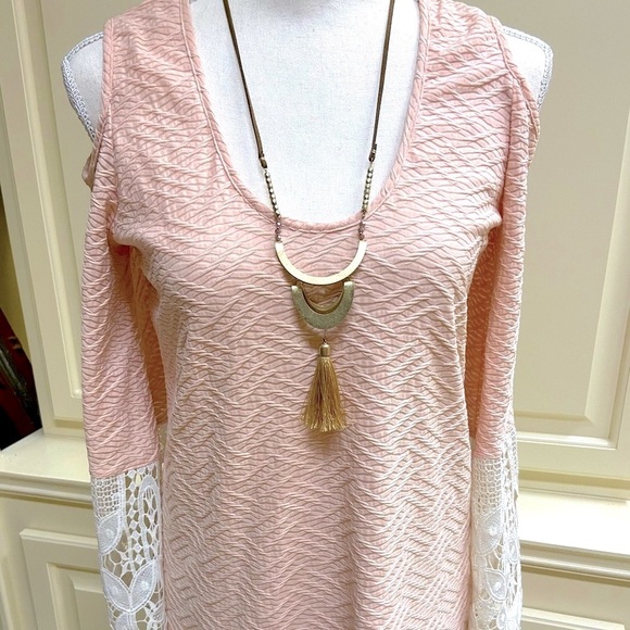 Vava x Joy Han Crochet Lace Sleeve Midi Sheath Dress Apricot Sexy Cutouts - Picture 8 of 14